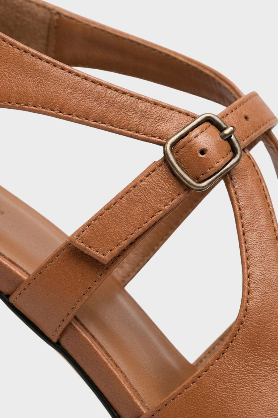 Women’s Leather Cross-Strap Rounded-Toe Block Heels