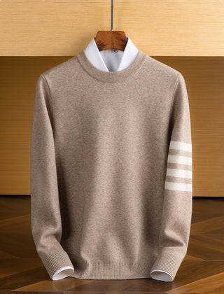 Men’s Lambswool Sleeve-Stripe Jumper in Beige