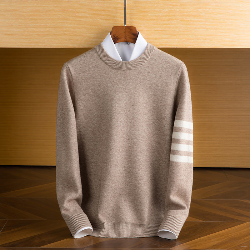 Men’s Lambswool Sleeve-Stripe Jumper in Beige