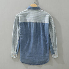 Men’s Contrast-Panel Cotton Denim Shirt