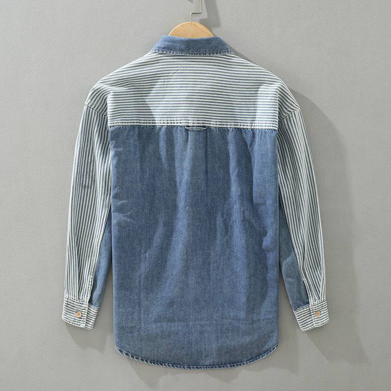 Men’s Contrast-Panel Cotton Denim Shirt