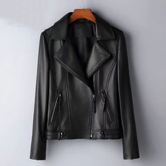 Women’s Smooth Leather Structured Biker Jacket in Black