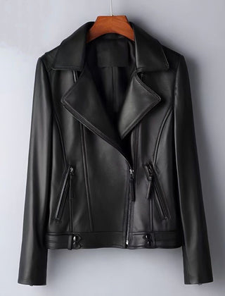 Women’s Smooth Leather Structured Biker Jacket in Black
