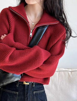 Women’s Oversized Quarter-Zip Knit Jumper in Red