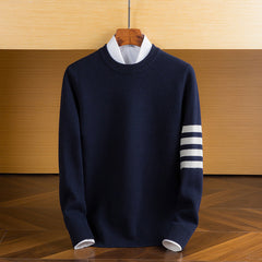 Men’s Lambswool Sleeve-Stripe Jumper in Navy