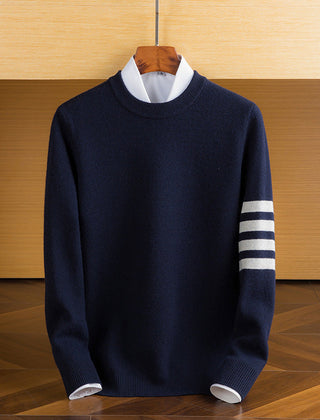 Men’s Lambswool Sleeve-Stripe Jumper in Navy