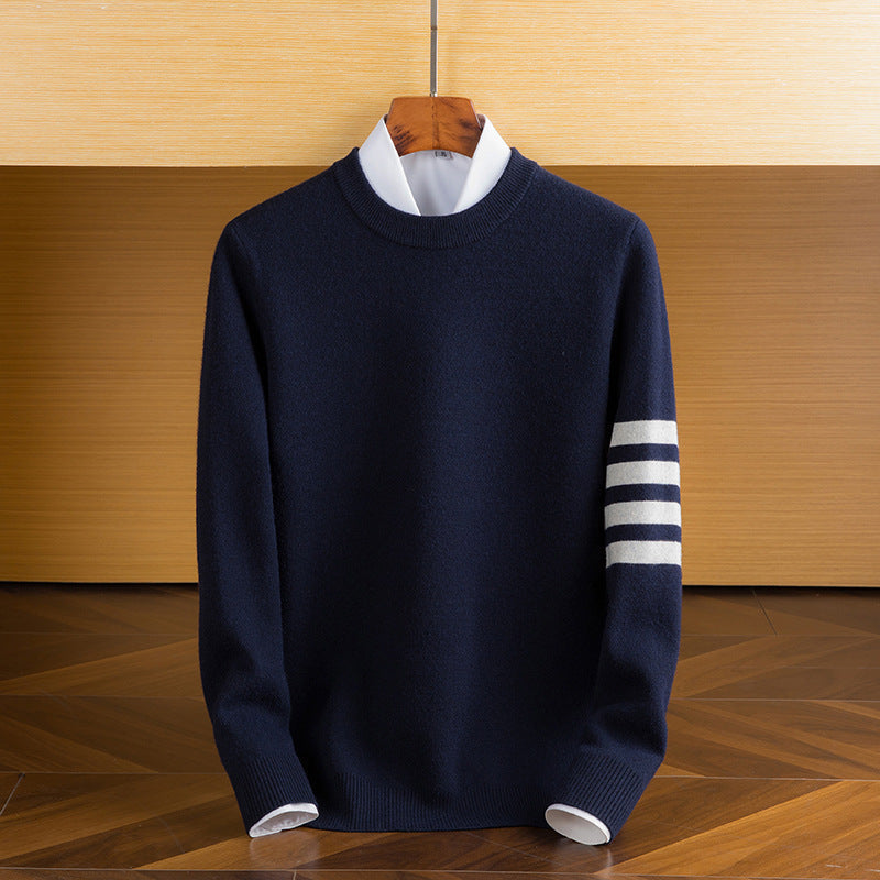 Men’s Lambswool Sleeve-Stripe Jumper in Navy