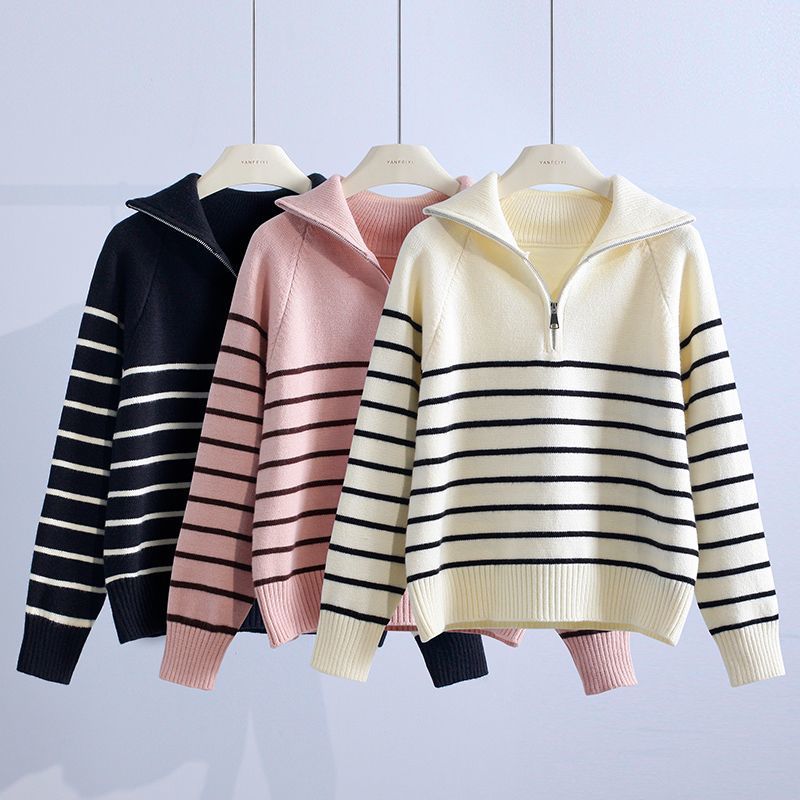 Women’s Cotton Striped Half-Zip Jumper