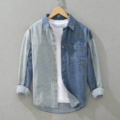 Men’s Contrast-Panel Cotton Denim Shirt