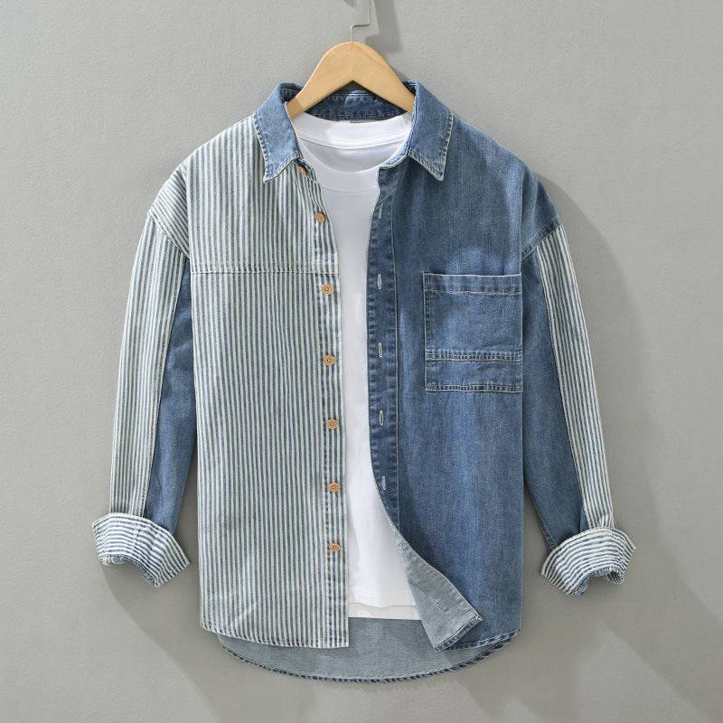Men’s Contrast-Panel Cotton Denim Shirt