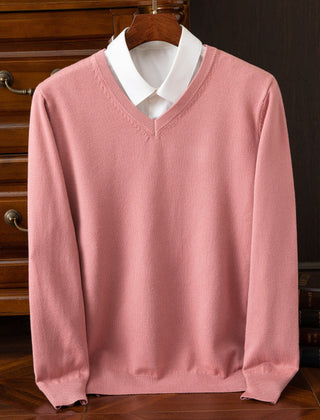Men’s Cashmere-Blend V-Neck Jumper in Pink