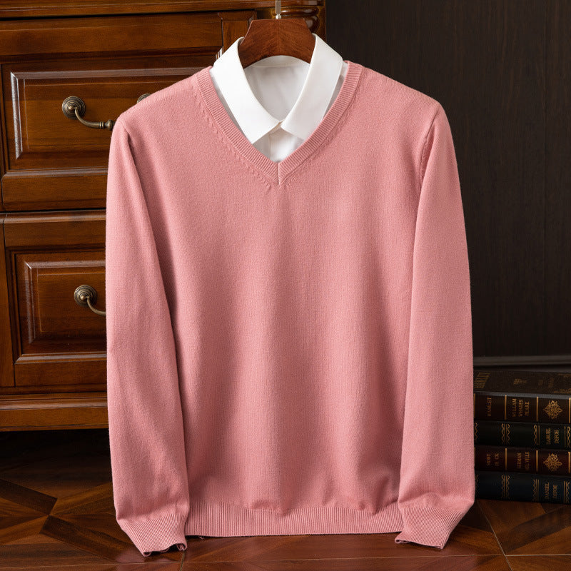 Men’s Cashmere-Blend V-Neck Jumper in Pink