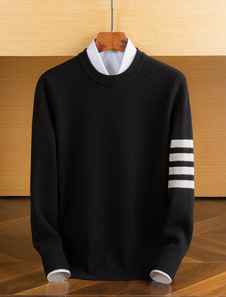 Men’s Lambswool Sleeve-Stripe Jumper in Black