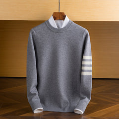 Men’s Lambswool Sleeve-Stripe Jumper in Grey
