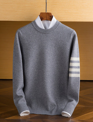 Men’s Lambswool Sleeve-Stripe Jumper in Grey