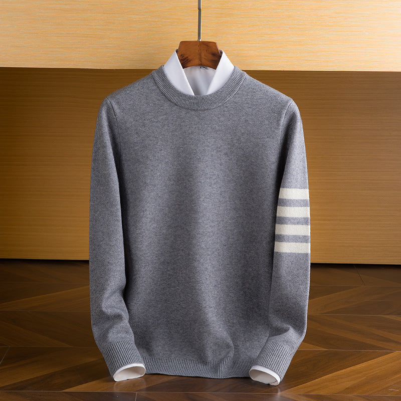 Men’s Lambswool Sleeve-Stripe Jumper in Grey