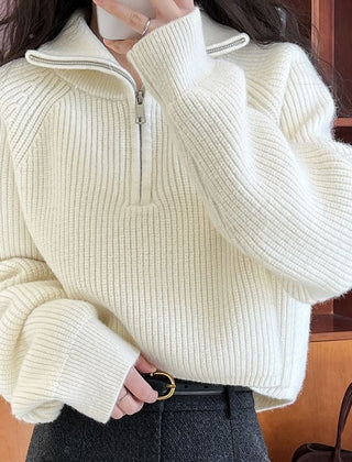 Women’s Oversized Quarter-Zip Knit Jumper in Cream