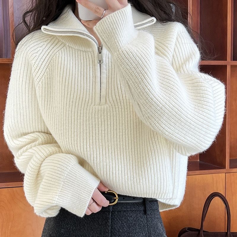 Women’s Oversized Quarter-Zip Knit Jumper in Cream