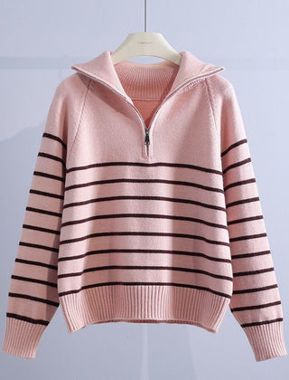 Women’s Cotton Striped Half-Zip Jumper in Pink