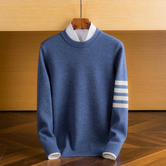 Men’s Lambswool Sleeve-Stripe Jumper in Blue