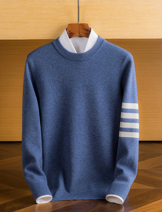 Men’s Lambswool Sleeve-Stripe Jumper in Blue