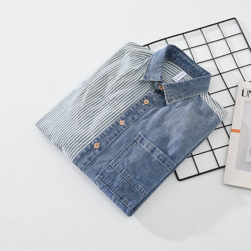 Men’s Contrast-Panel Cotton Denim Shirt