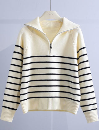 Women’s Cotton Striped Half-Zip Jumper in White