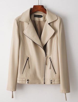 Women’s Smooth Leather Structured Biker Jacket in Cream