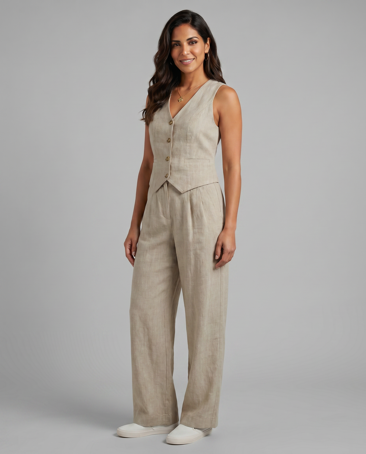 Women’s Linen-Blend Waistcoat & Trouser Set