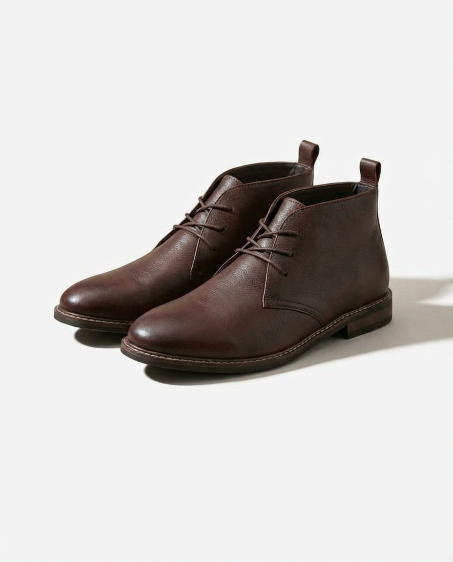 Men’s Leather Welt-Detail Chukka Boots in Coffee