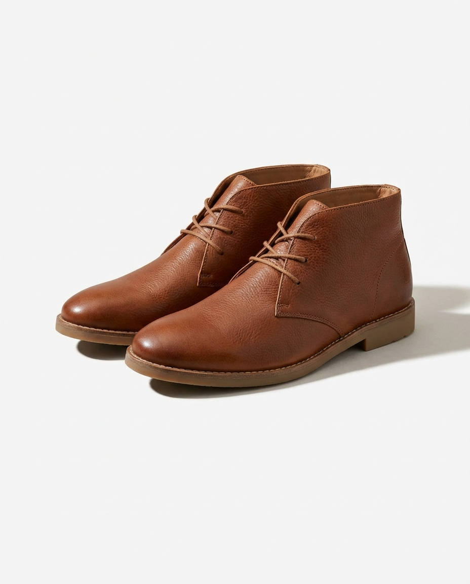 Men’s Leather Welt-Detail Chukka Boots in Brown