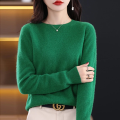 Women’s Soft Crew-Neck Rib-Trim Jumper in Green