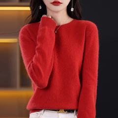 Women’s Soft Crew-Neck Rib-Trim Jumper in Red