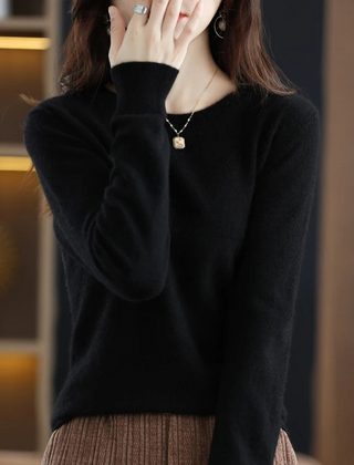 Women’s Soft Crew-Neck Rib-Trim Jumper in Black
