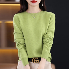Women’s Soft Crew-Neck Rib-Trim Jumper in Light Green