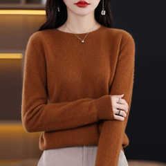 Women’s Soft Crew-Neck Rib-Trim Jumper in Dark Orange