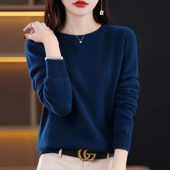 Women’s Soft Crew-Neck Rib-Trim Jumper in Dark Blue