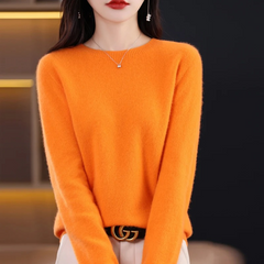 Women’s Soft Crew-Neck Rib-Trim Jumper in Orange