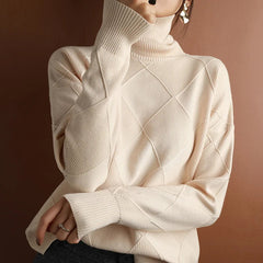 Women's Isla Ribbed Turtleneck Jumper - Beige