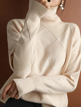 Women's Isla Ribbed Turtleneck Jumper - Beige