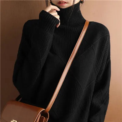 Women's Isla Ribbed Turtleneck Jumper - Black