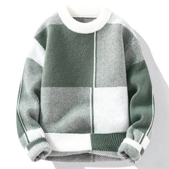 Men’s Geometric Colour-Block Knit Jumper in Green
