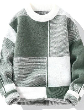 Men’s Geometric Colour-Block Knit Jumper in Green
