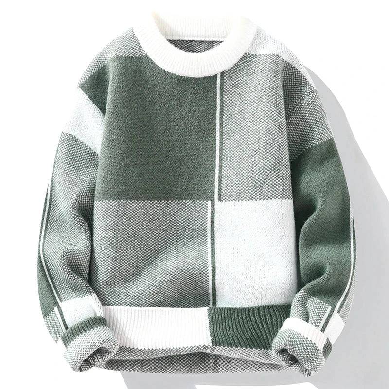 Men’s Geometric Colour-Block Knit Jumper in Green