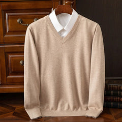Men’s Cashmere-Blend V-Neck Jumper in Beige