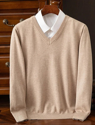 Men’s Cashmere-Blend V-Neck Jumper in Beige