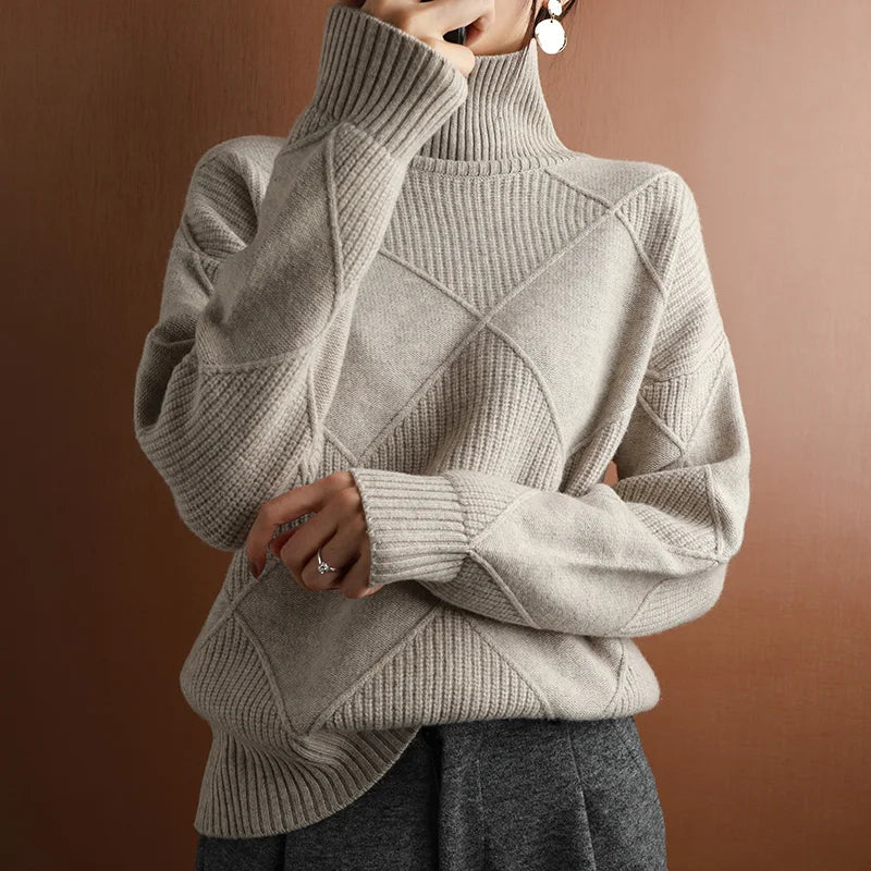 Women's Isla Ribbed Turtleneck Jumper - Grey