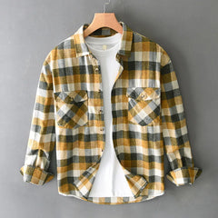 Men’s Brushed Cotton Check Flannel Shirt in Yellow