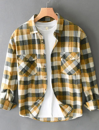 Men’s Brushed Cotton Check Flannel Shirt in Yellow