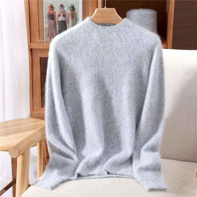 Women’s Soft Mock-Neck Knit Jumper in Grey